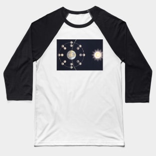 Vintage Phases of Moon Orbiting the Earth with the Sun Baseball T-Shirt